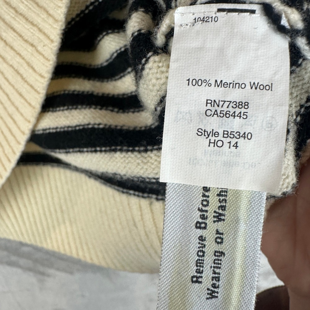 Madewell Merino Wool Fair Isle Striped Crewneck Sweater Black Cream B5340 Small - Picture 3 of 8